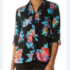 Anthropologie Maeve Women's 4 Woodland Walk Button Up 3/4 Sleeve‎ shirt blouse